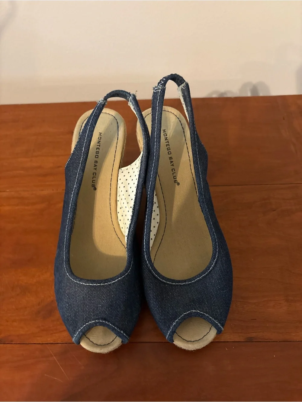 Montego Bay Club Denim Peep Toe Wedge Sandals Sz 7